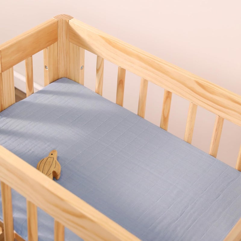 babyletto Muslin Baby Bassinet Sheets for Girls & Boys - GOTS Certified Breathable Organic Cotton Cover, 360° Fitted, Soft, Gentle & Cozy Rectangle Bedside Bassinet Sheets - Dewdrop Blue - Image 2